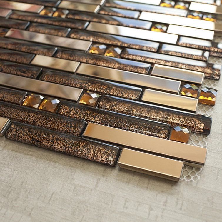 Brown Glass Micro-Beveled Linear Mosaic Wall Tile