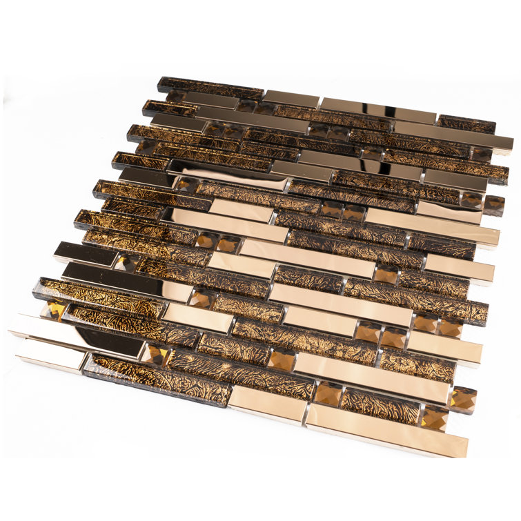 Brown Glass Micro-Beveled Linear Mosaic Wall Tile