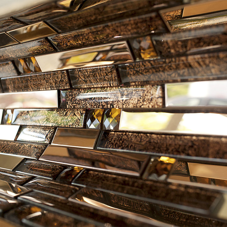Brown Glass Micro-Beveled Linear Mosaic Wall Tile