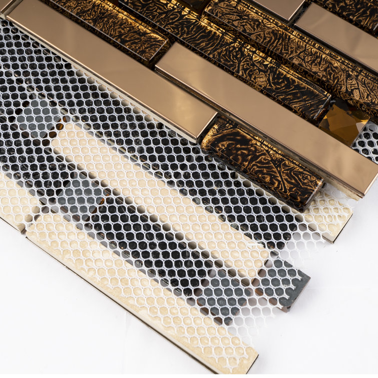 Brown Glass Micro-Beveled Linear Mosaic Wall Tile
