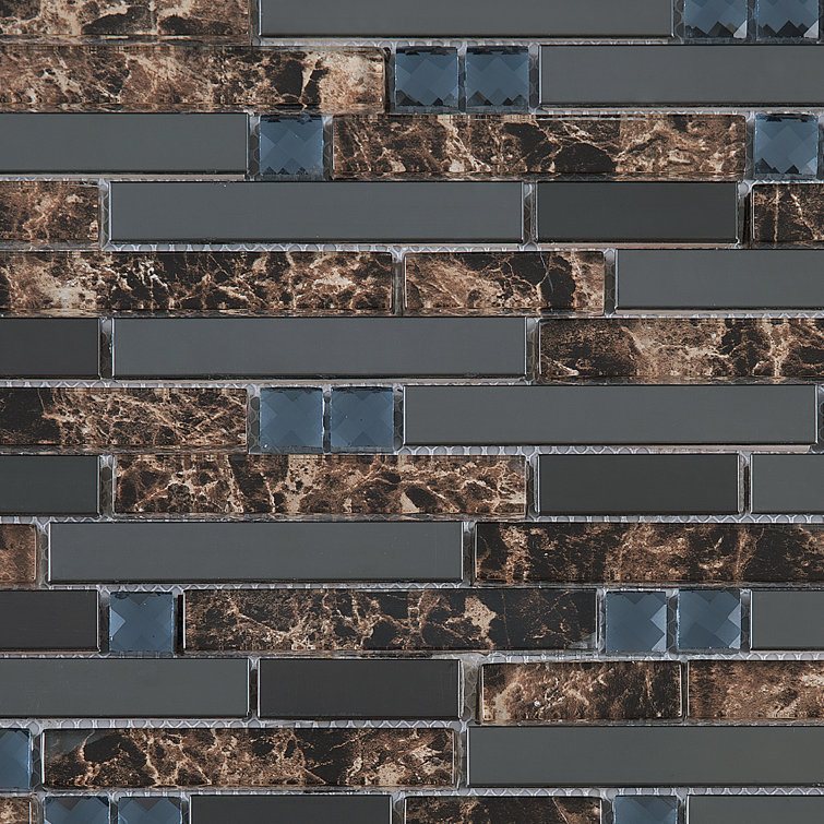 Gray and Brown Glass Linear Mosaic Wall Tile