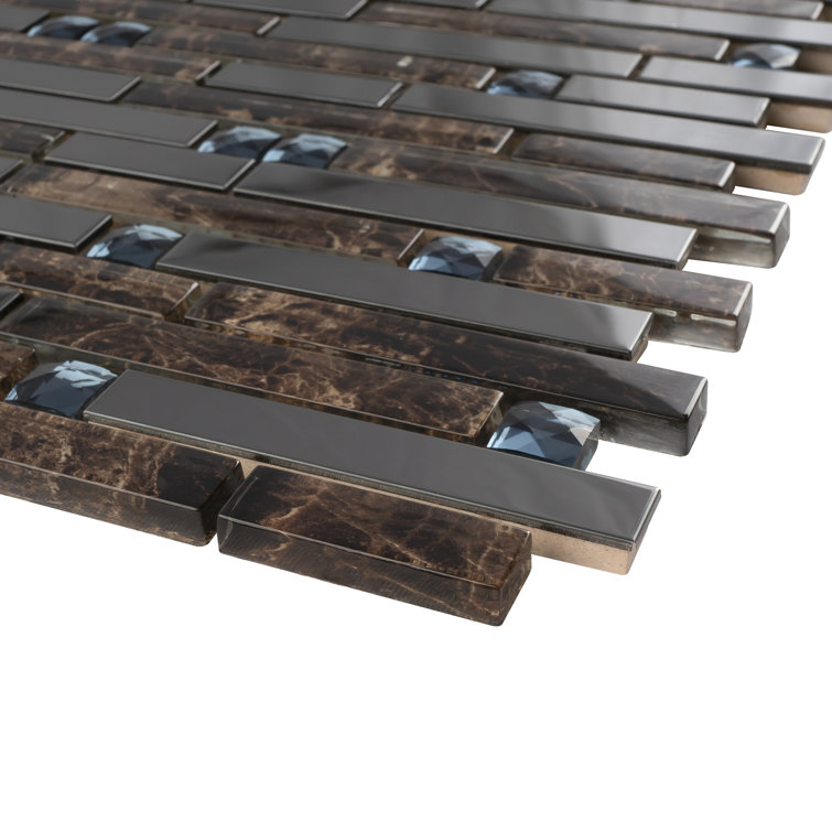 Gray and Brown Glass Linear Mosaic Wall Tile