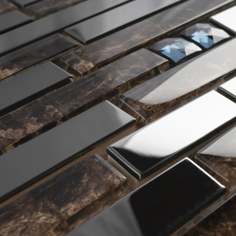 Gray and Brown Glass Linear Mosaic Wall Tile