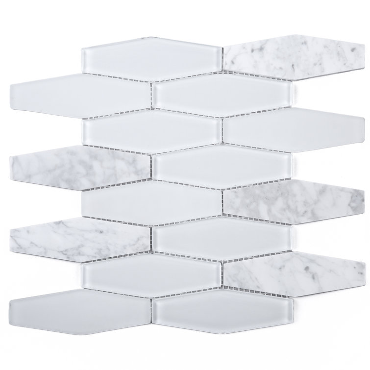 White Glass and Marble 2'' x 6'' Mosaic Wall Tile