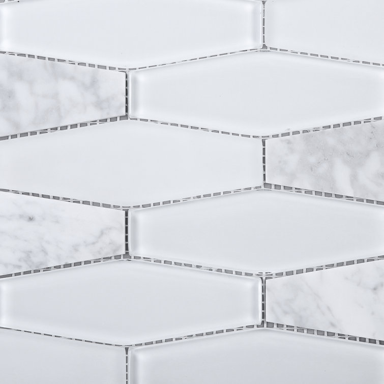 White Glass and Marble 2'' x 6'' Mosaic Wall Tile