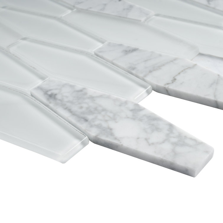 White Glass and Marble 2'' x 6'' Mosaic Wall Tile