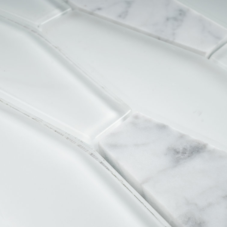 White Glass and Marble 2'' x 6'' Mosaic Wall Tile