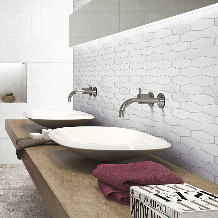 White Glass and Marble 2'' x 6'' Mosaic Wall Tile