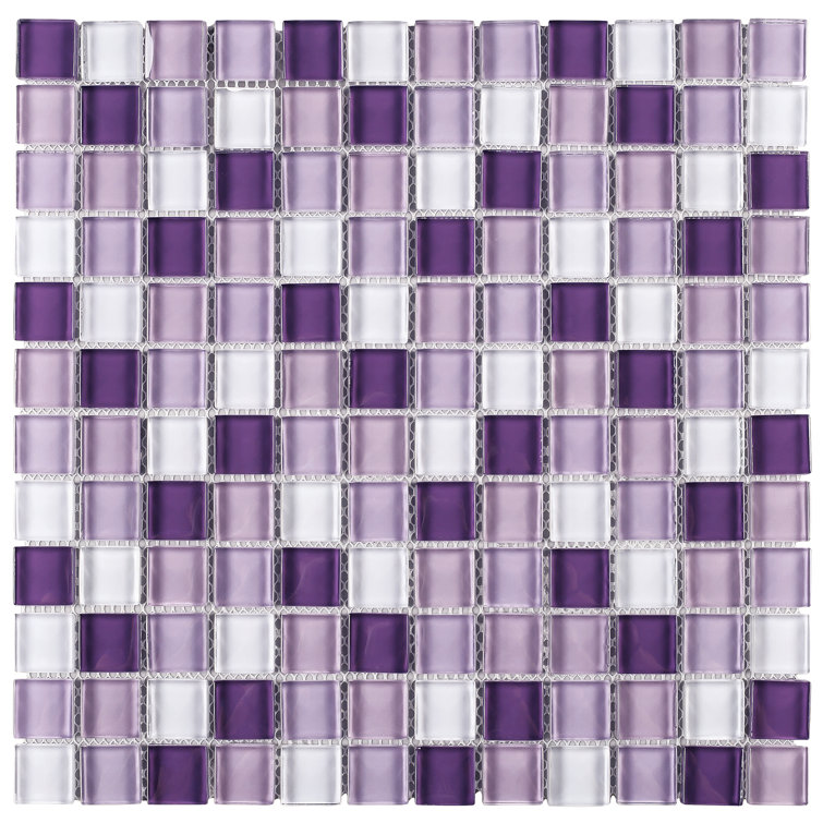 Purple and White Glass Mosaic Tile Sheet for Walls