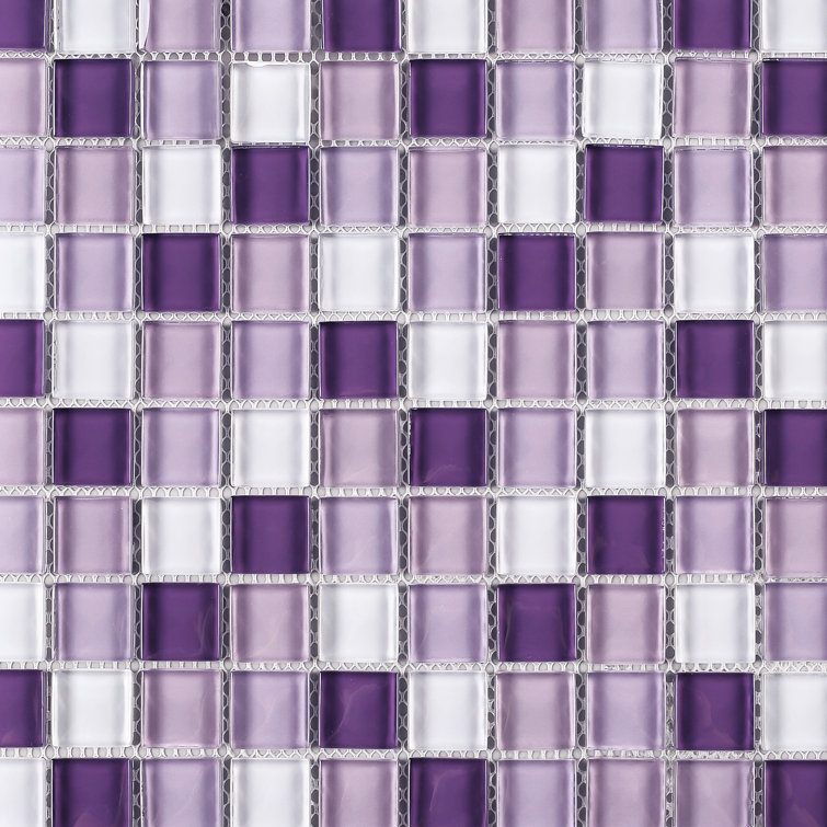 Purple and White Glass Mosaic Tile Sheet for Walls