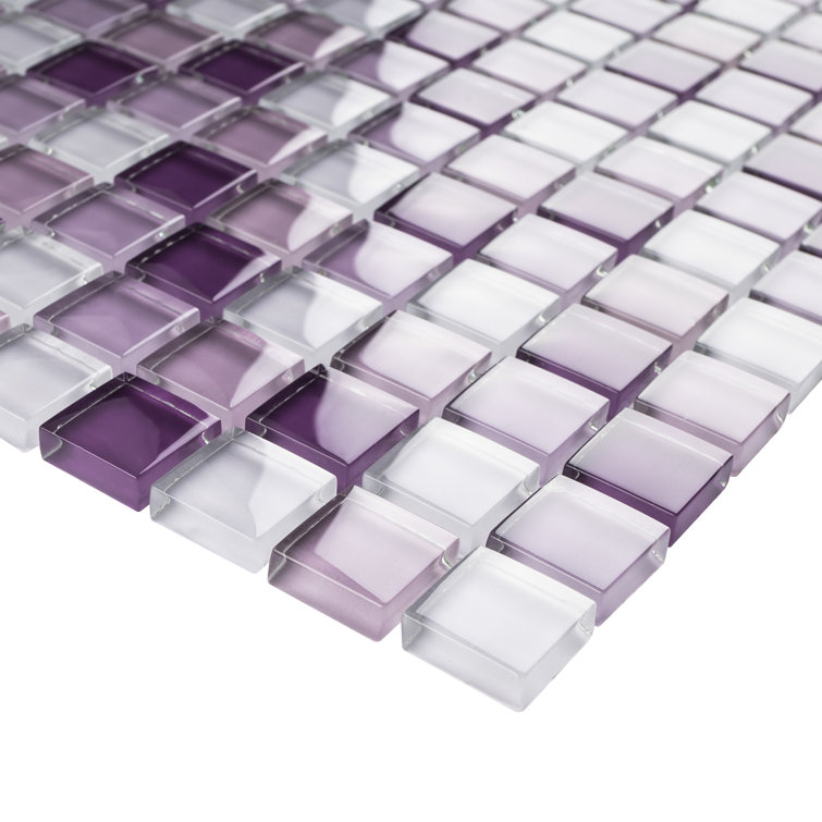 Purple and White Glass Mosaic Tile Sheet for Walls