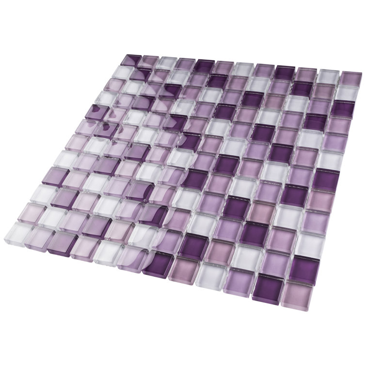 Purple and White Glass Mosaic Tile Sheet for Walls