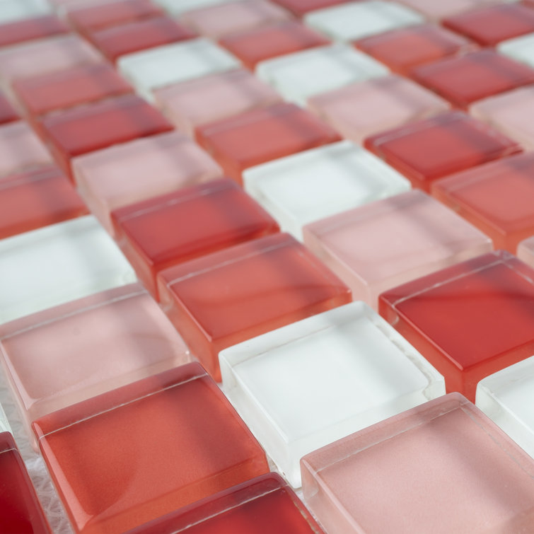 Red and Pink Glass Mosaic Tile Sheet for Kitchen and Bathroom