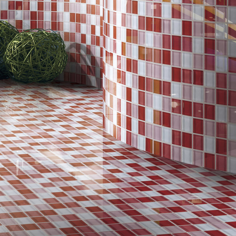 Red and Pink Glass Mosaic Tile Sheet for Kitchen and Bathroom