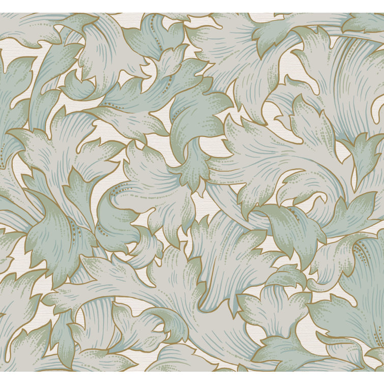 Beige and Seafoam Acanthus Leaf Removable Wallpaper Roll
