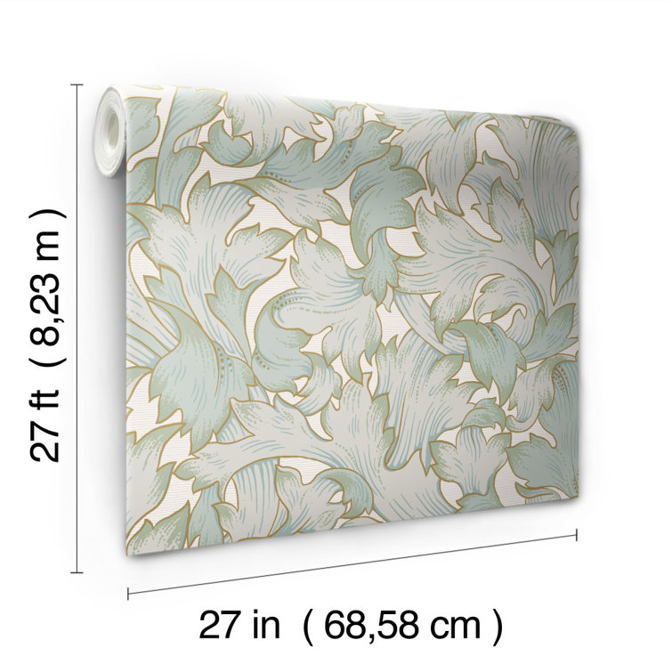 Beige and Seafoam Acanthus Leaf Removable Wallpaper Roll