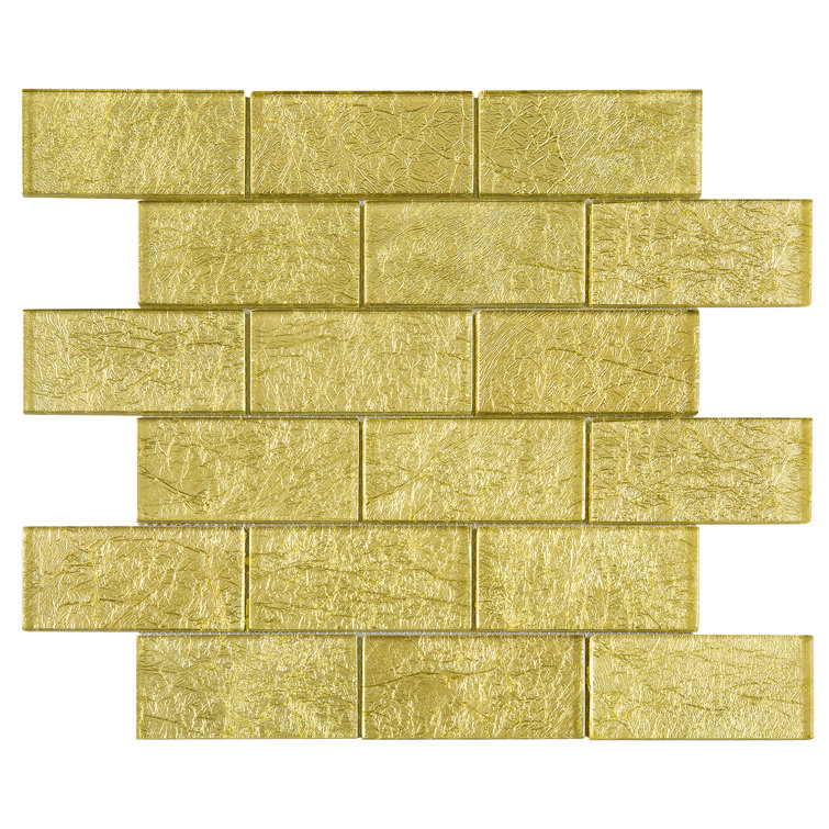 Gold Glass Brick Joint Mosaic Wall Tile Sheet