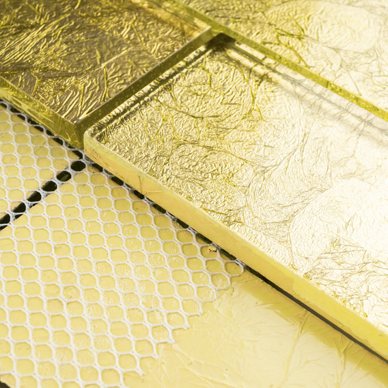 Gold Glass Brick Joint Mosaic Wall Tile Sheet