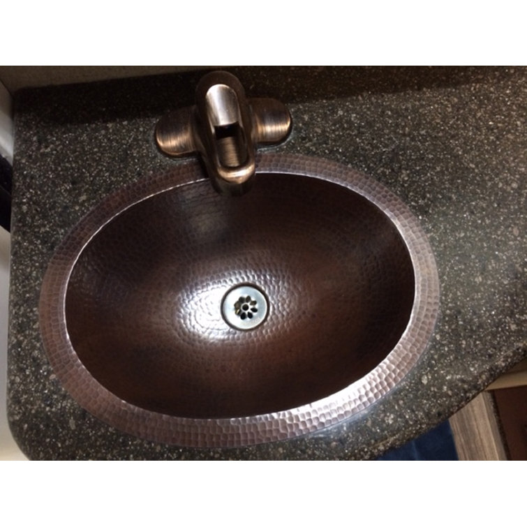 16'' Oval Rustic Copper Bathroom Sink with Grid Drain