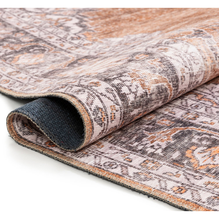Rust and Gray Medallion 5' x 7' Washable Area Rug