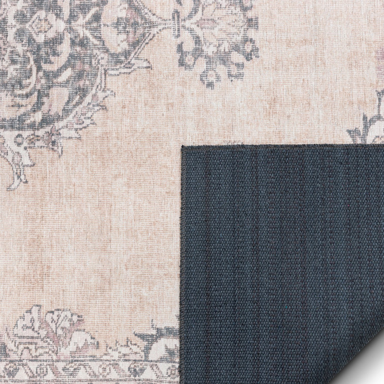 Beige Medallion Cotton-Synthetic 5' x 7' Easy-Care Area Rug