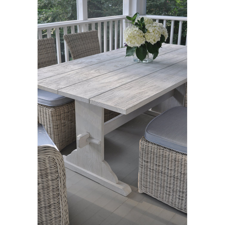 Antiqued White Teak Rectangular Outdoor Dining Table