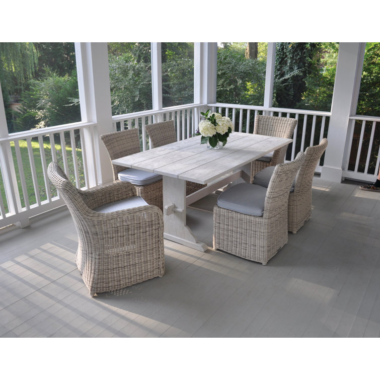 Antiqued White Teak Rectangular Outdoor Dining Table