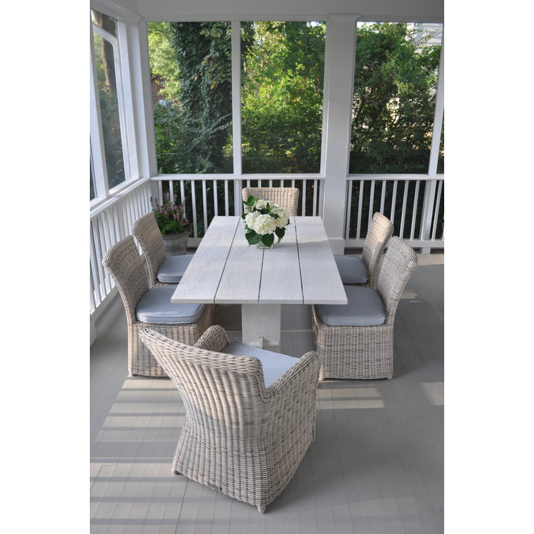 Antiqued White Teak Rectangular Outdoor Dining Table