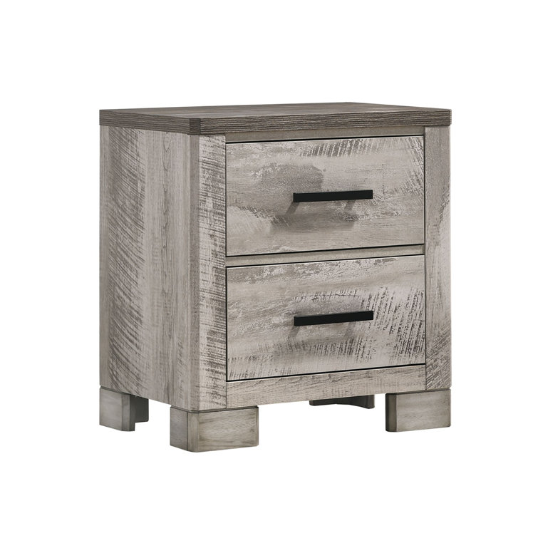 Adam Rustic Gray 2-Drawer Rubberwood Nightstand