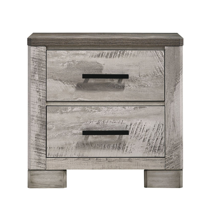 Adam Rustic Gray 2-Drawer Rubberwood Nightstand
