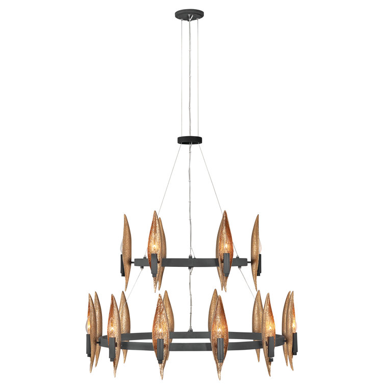 Willow 36" Carbon Black and Gold 18-Light Tiered Chandelier