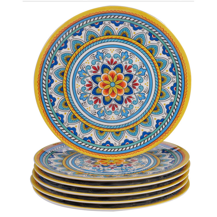 Portofino Bohemian Floral Melamine Dinner Plate Set, 6 Pieces