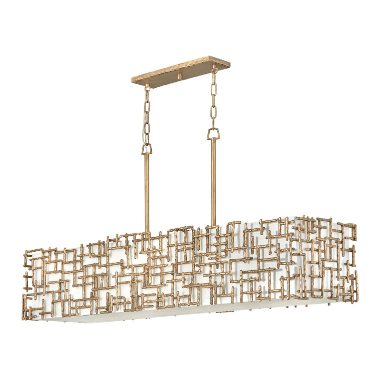 Farrah 48'' Burnished Gold and White Linen 8-Light Chandelier