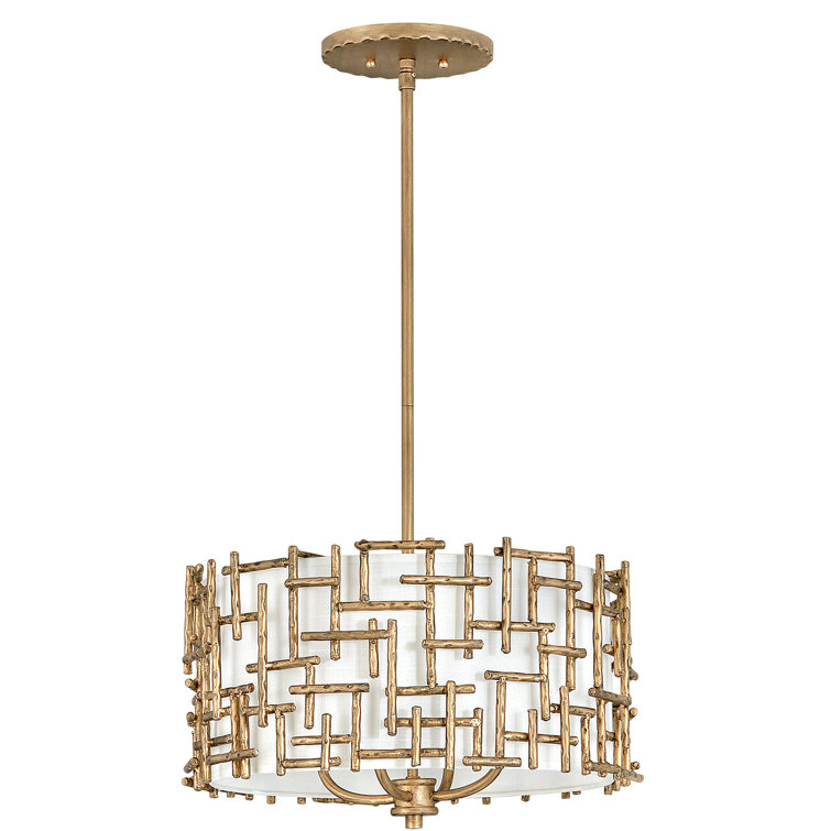 Farrah Burnished Gold Contemporary Drum Pendant with White Linen Shade