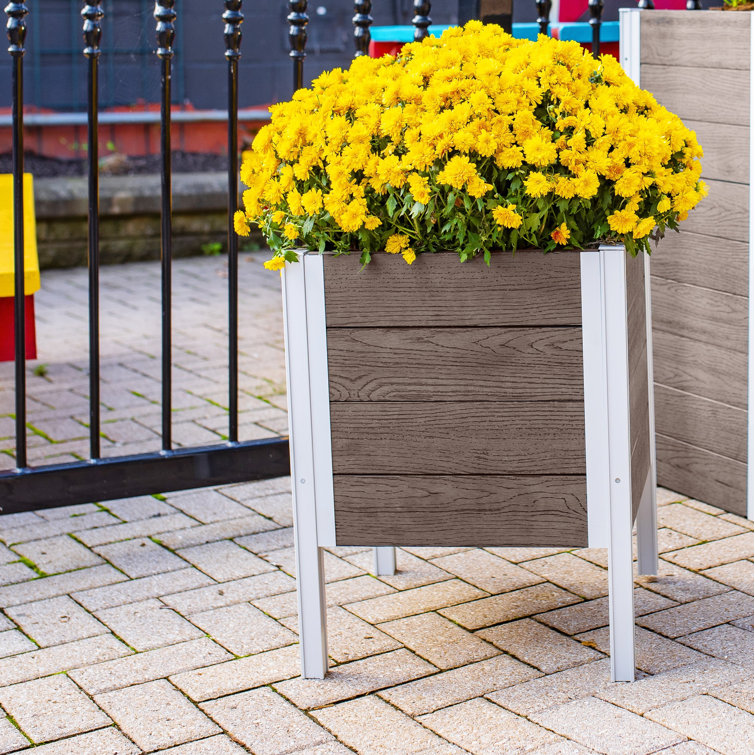 Urbana Espresso Brown Embossed Vinyl Raised Planter with Silver Aluminum Posts