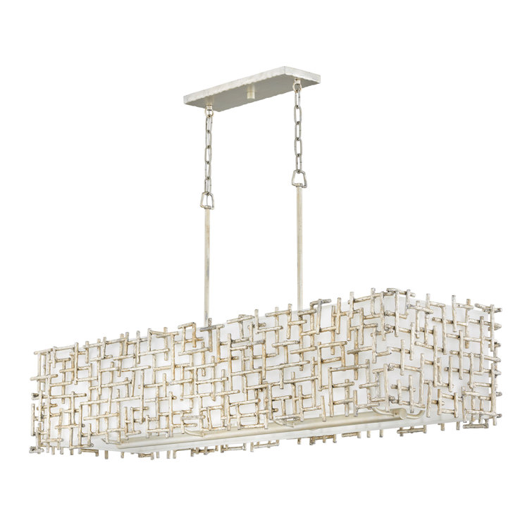 Farrah 8-Light Silver Leaf Chandelier with White Linen Shade