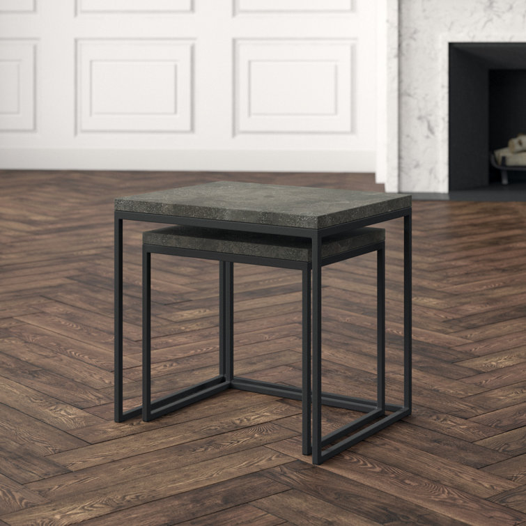 Modern Slate Gray Bluestone & Metal Nesting Side Tables