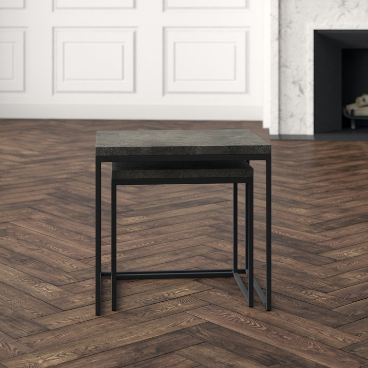 Modern Slate Gray Bluestone & Metal Nesting Side Tables