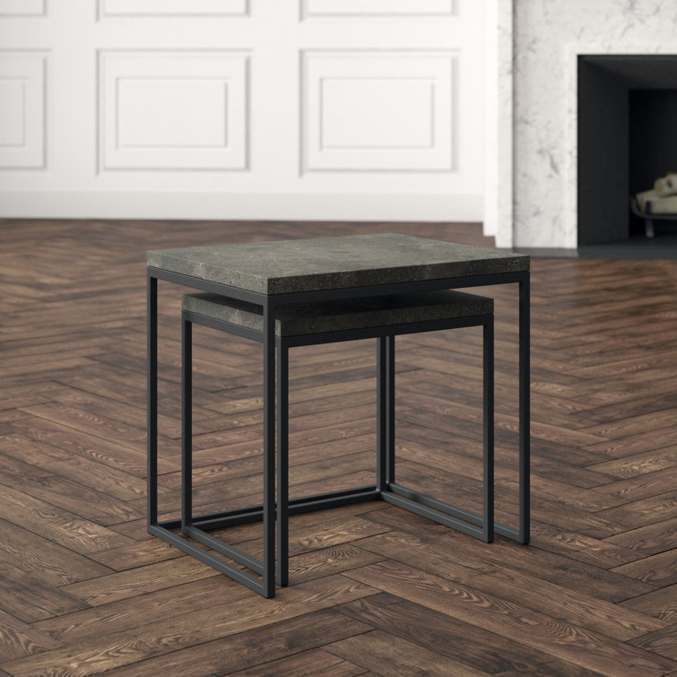Modern Slate Gray Bluestone & Metal Nesting Side Tables