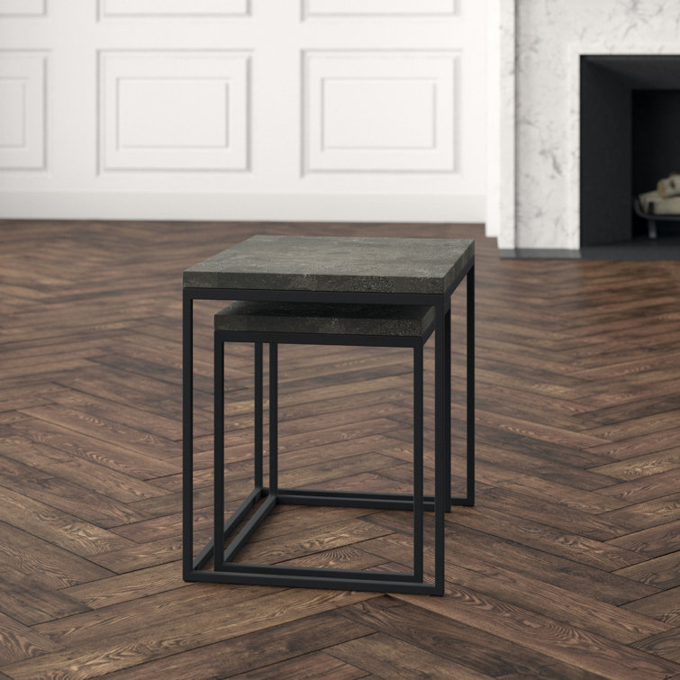 Modern Slate Gray Bluestone & Metal Nesting Side Tables