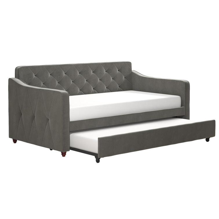 Gray Velvet Upholstered Full Daybed with Tufted Design