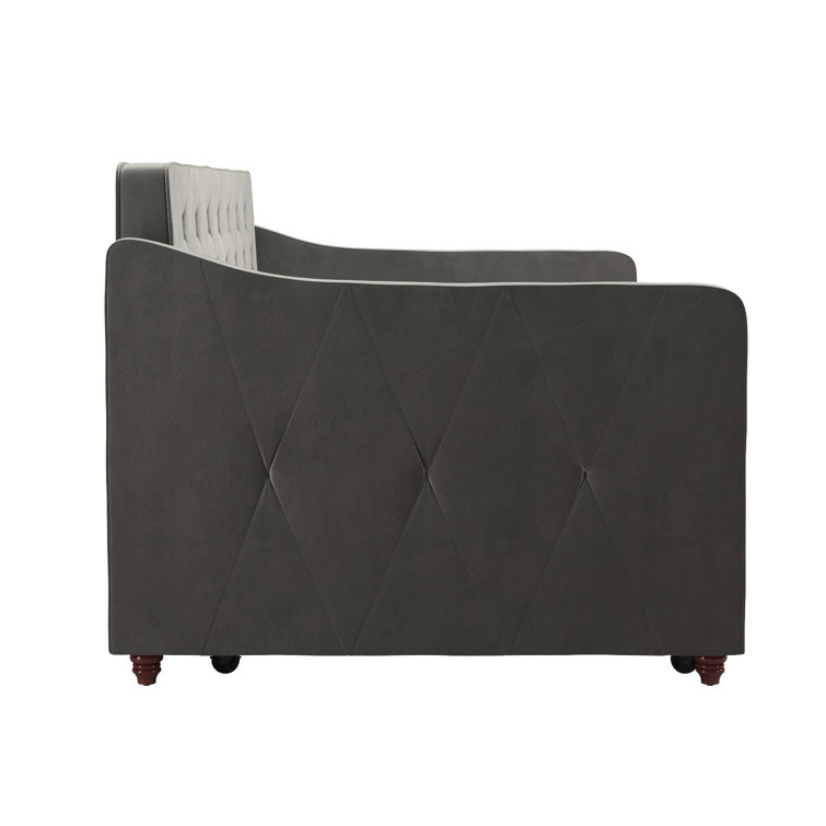Gray Velvet Upholstered Full Daybed with Tufted Design