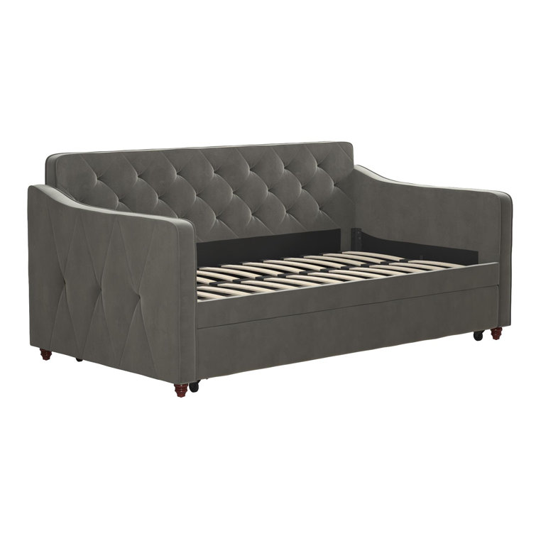 Gray Velvet Upholstered Full Daybed with Tufted Design