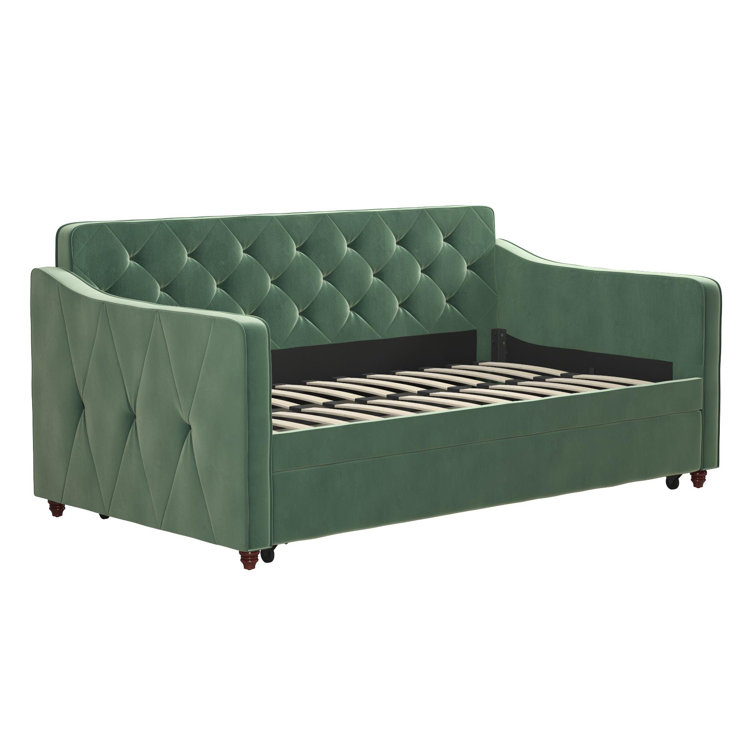 Twin Gray Velvet Upholstered Daybed with Tufted Backrest