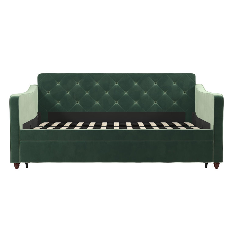 Twin Gray Velvet Upholstered Daybed with Tufted Backrest
