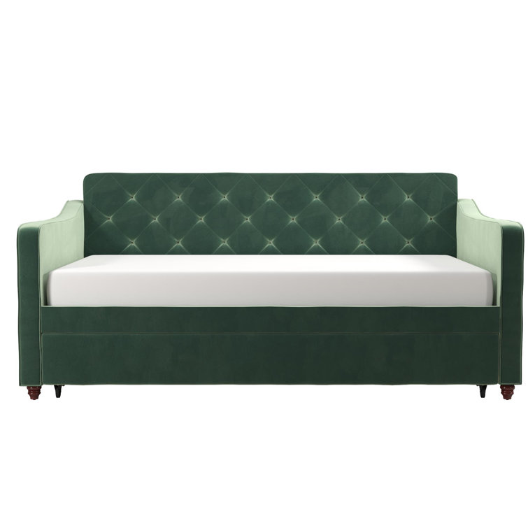 Twin Gray Velvet Upholstered Daybed with Tufted Backrest