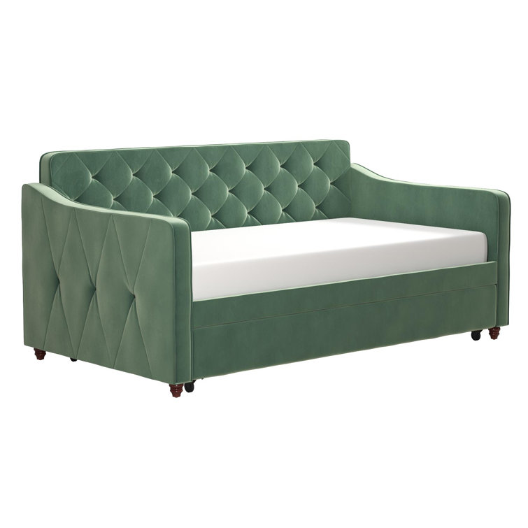 Twin Gray Velvet Upholstered Daybed with Tufted Backrest