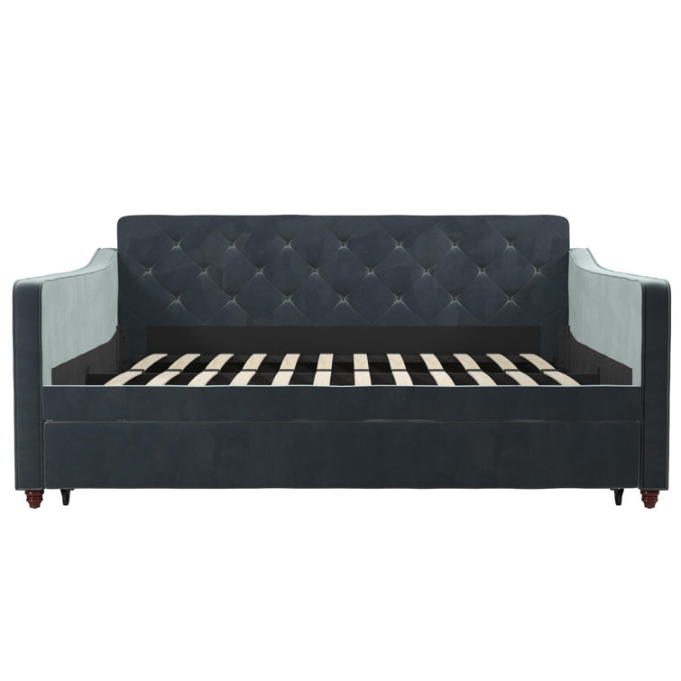 Twin Gray Velvet Upholstered Daybed with Tufted Backrest