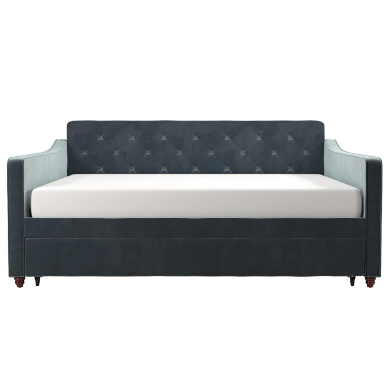 Twin Gray Velvet Upholstered Daybed with Tufted Backrest