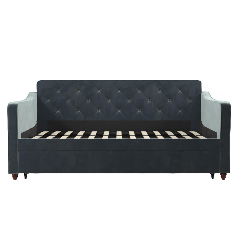 Twin Gray Velvet Upholstered Daybed with Tufted Backrest